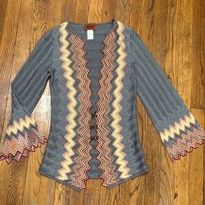 MISSONI vintage Chevron Fine Lace zig zag Knit Cardigan Made in Italy viscose 42